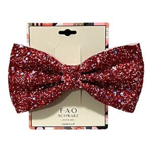 FAO Schwarz Girls Red Sparkle Glitter Bow Hair Clip New